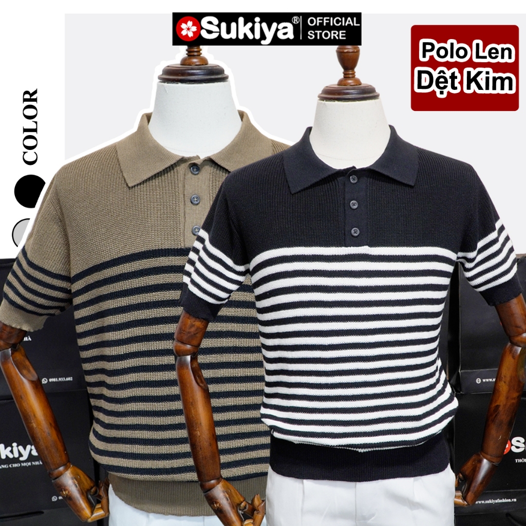 Ảnh Áo Polo Len Dệt Kim SUKIYA Chất Sợi Dệt Cotton Cao Cấp Thoáng Mát, Kiểu Dáng Polo Lịch Sự Phối Kẻ AL108 1