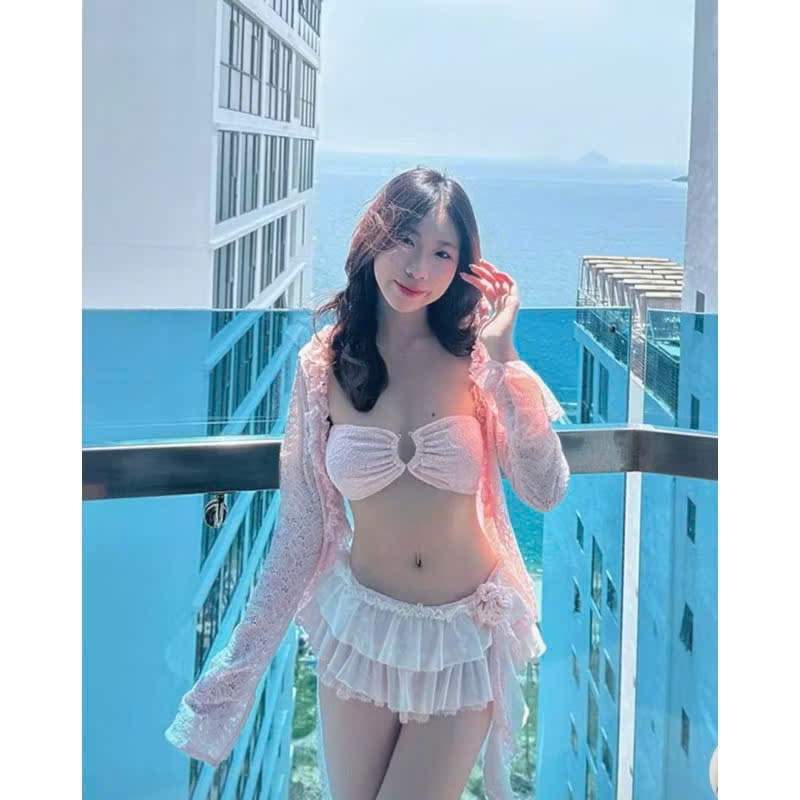 [BKN 055 ]Đồ bơi bikini đi biển set ba món REN TẦNG xinh xắn có mút (hàng cao cấp ) HAN.T Shop