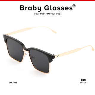 Kính râm mát nam nữ mắt vuông thời trang Braby Glasses chống tia UV gọng kim loại thiết kế sang trọng KR01