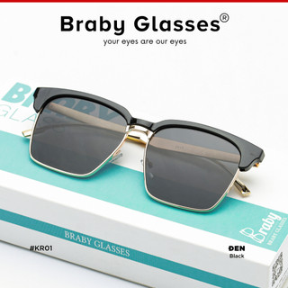 Kính râm mát nam nữ mắt vuông thời trang Braby Glasses chống tia UV gọng kim loại thiết kế sang trọng KR01