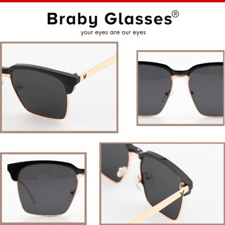 Kính râm mát nam nữ mắt vuông thời trang Braby Glasses chống tia UV gọng kim loại thiết kế sang trọng KR01