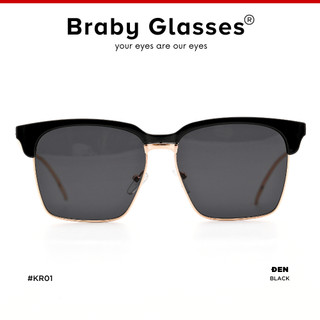 Kính râm mát nam nữ mắt vuông thời trang Braby Glasses chống tia UV gọng kim loại thiết kế sang trọng KR01