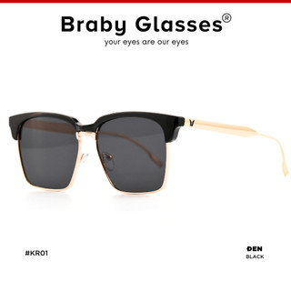 Kính râm mát nam nữ mắt vuông thời trang Braby Glasses chống tia UV gọng kim loại thiết kế sang trọng KR01