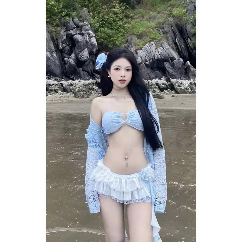 [BKN 055 ]Đồ bơi bikini đi biển set ba món REN TẦNG xinh xắn có mút (hàng cao cấp ) HAN.T Shop