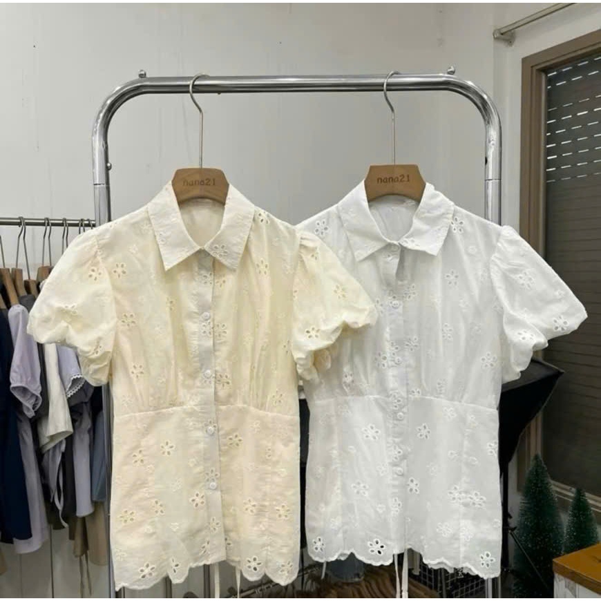 Áo thô boy hoa tay bồng chiết eo dễ phối đồ MUZA  A52
