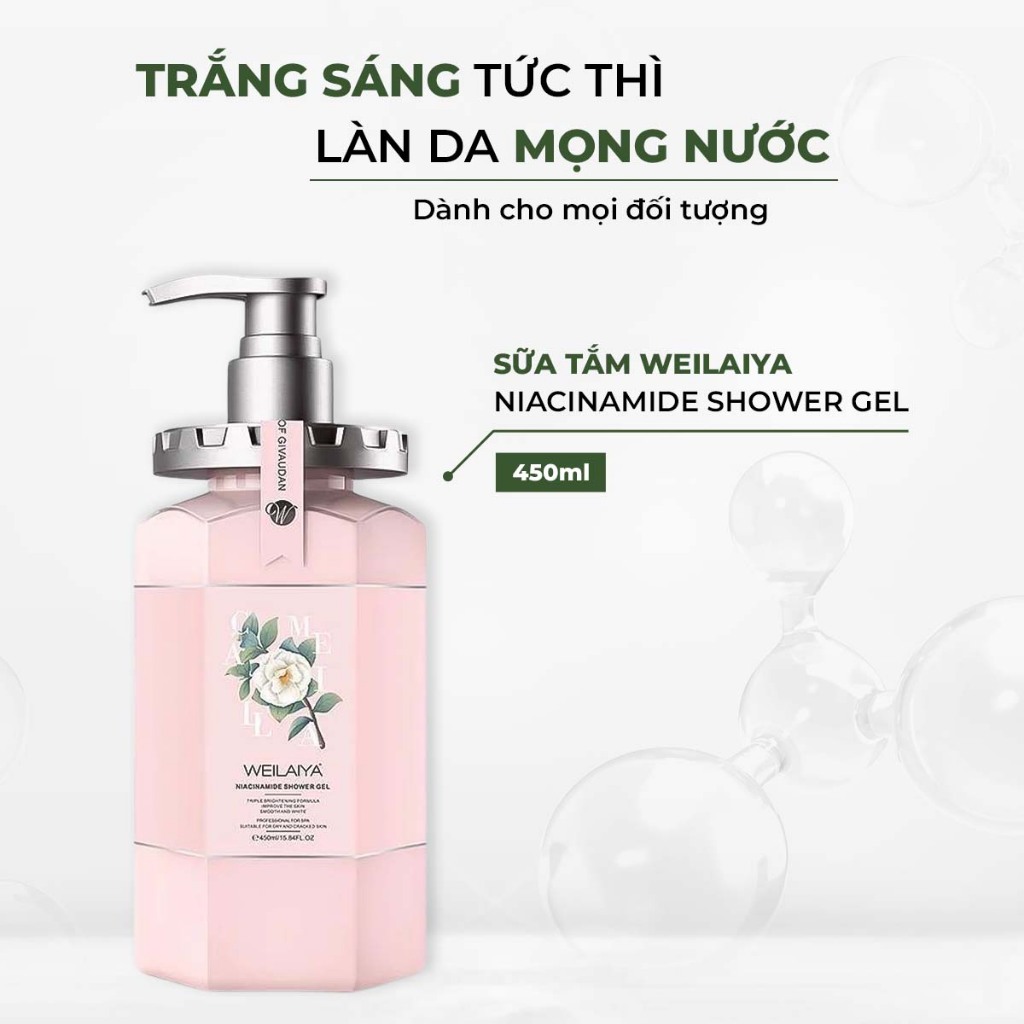 Ảnh Sữa tắm trắng da hương hoa trà Weilaiya Niacinamide Shower Gel thơm lâu, dưỡng da toàn thân 450ml 2