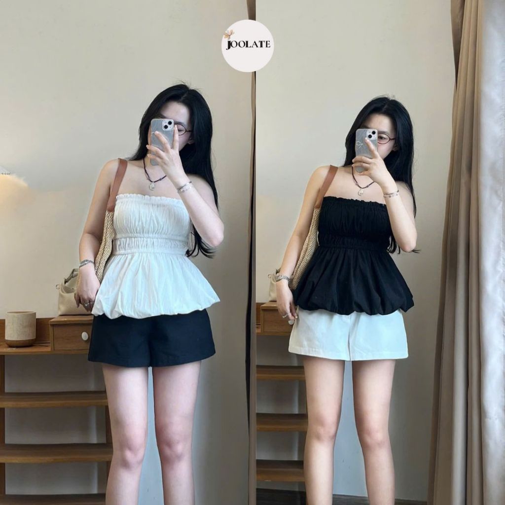 Áo Bí Cúp Ngực Joolate  Áo Quây Dáng Xoè Chất Gió Sần Mặc Đi Chơi Đi Biển Mùa Hè Joolate Aocupnguc621 P7k3