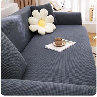 (Tặng thanh xốp chèn ghế + vỏ gối) Bọc ghế sofa vải nhung gân, bọc sofa đơn, sofa chữ L dày dặn co giãn mềm mại