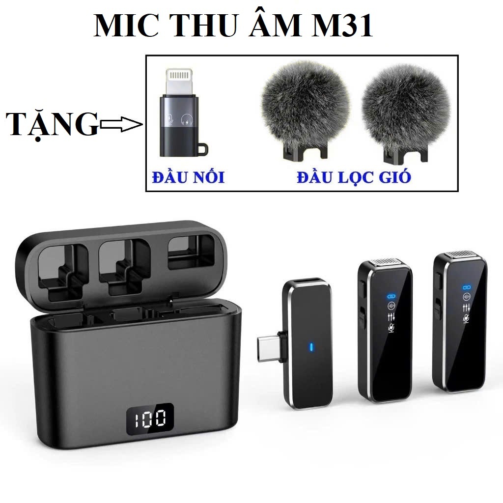 Mic thu âm không dây cho điện thoại M31, bật tắt lọc tạp âm giảm ồn ...