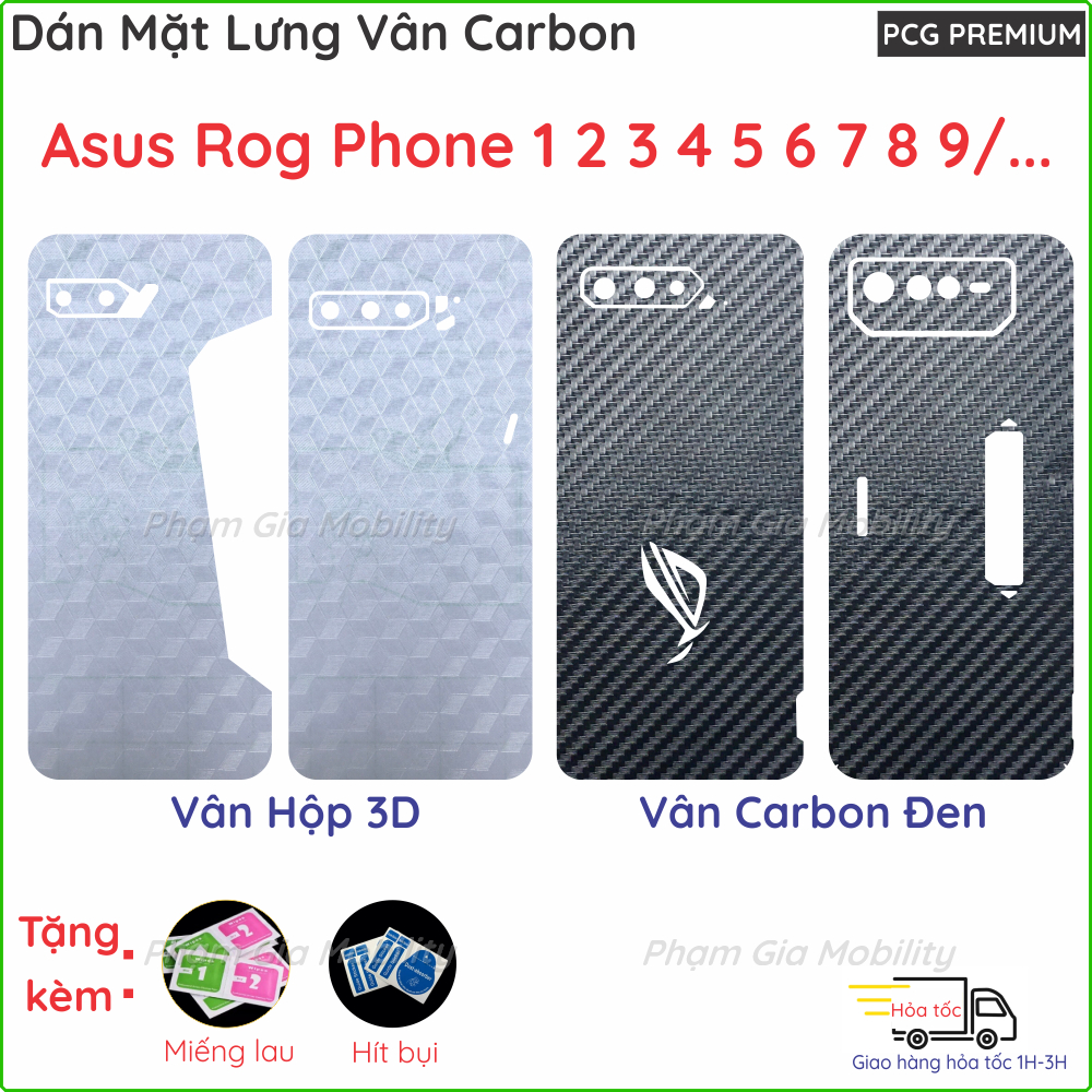 Dán Skin Carbon mặt lưng Asus Rog Phone (RogPhone, RP) 1 2 3 5 5s 6 6D ...