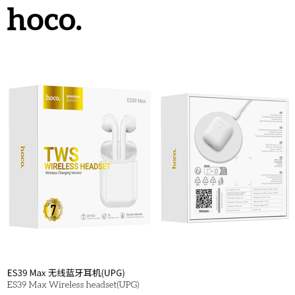 Tai Nghe Bluetooth Hoco TWS BT5.3 Có Micro Đàm Thoại, Pin Trâu, Nghe Nhạc 7H, Có Kèm Cáp Sạc