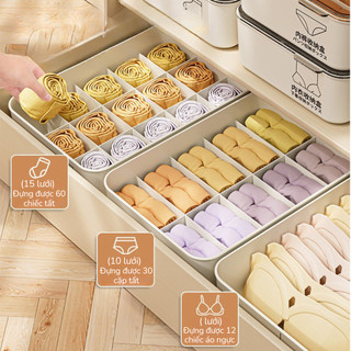 Hộp Đựng Đồ Lót Tất Vớ, Khay Chia Ngăn Đa Năng Có Nắp Chống Bụi Chứa Hạt Thơm Chất Liệu PET