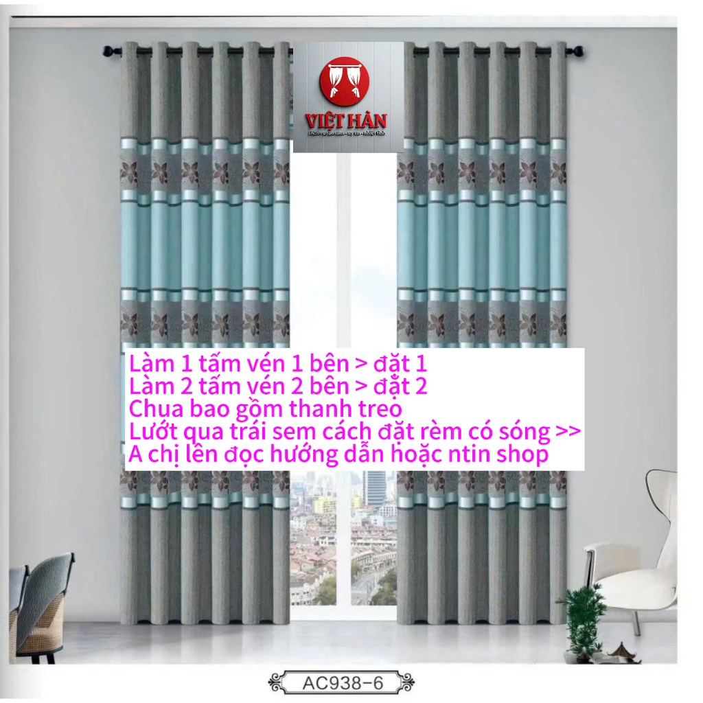Gấm kim tuyến màu xám xanh  (chưa bao gồm thanh treo ) cản nắng cản sáng 80%