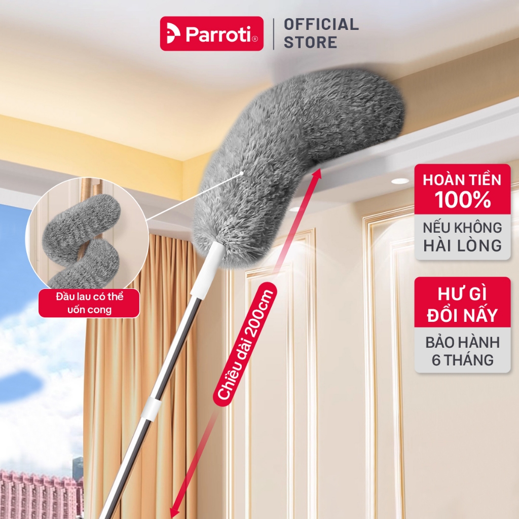 Ảnh Chổi Phủi Bụi Trần Nhà, Cây Phủi Bụi Đa Năng Cán Nhôm Tăng Giảm Độ Dài Parroti Sky - SK02 1