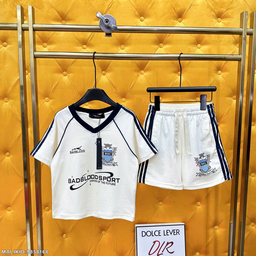 Bộ Cộc Bé Trai Cổ Chữ V In Chữ Siêu Đẹp - Bộ Hè Bé Trai Thể Thao Chất Cotton Cực Mát
