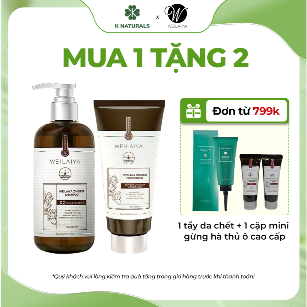 Ảnh Bộ gội xả tinh chất gừng hà thủ ô cao cấp Weilaiya Luxury giúp mọc tóc và phục hồi tóc hư tổn 1