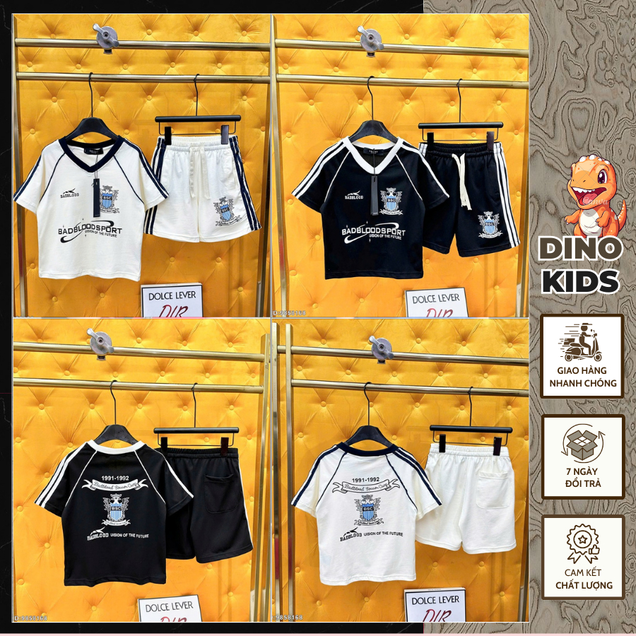 Bộ Cộc Bé Trai Cổ Chữ V In Chữ Siêu Đẹp - Bộ Hè Bé Trai Thể Thao Chất Cotton Cực Mát