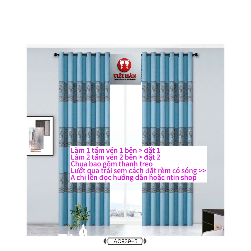 Gấm kim tuyến màu xanh (chưa bao gồm thanh treo ) cản nắng cản sáng 80%