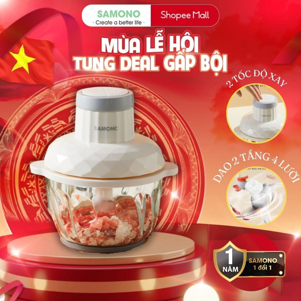 Ảnh Máy xay thịt Samono đa năng 2L công suất 350W, cối thủy tinh, 4 lưỡi dao xay thép không gỉ SW-C300/SW-069S 1