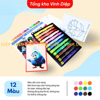 [Chính Hãng] Bút sáp màu Queen (Nữ Hoàng) - 12 màu/18 màu- Tiêu chuẩn chất lượng Mỹ & Châu Âu