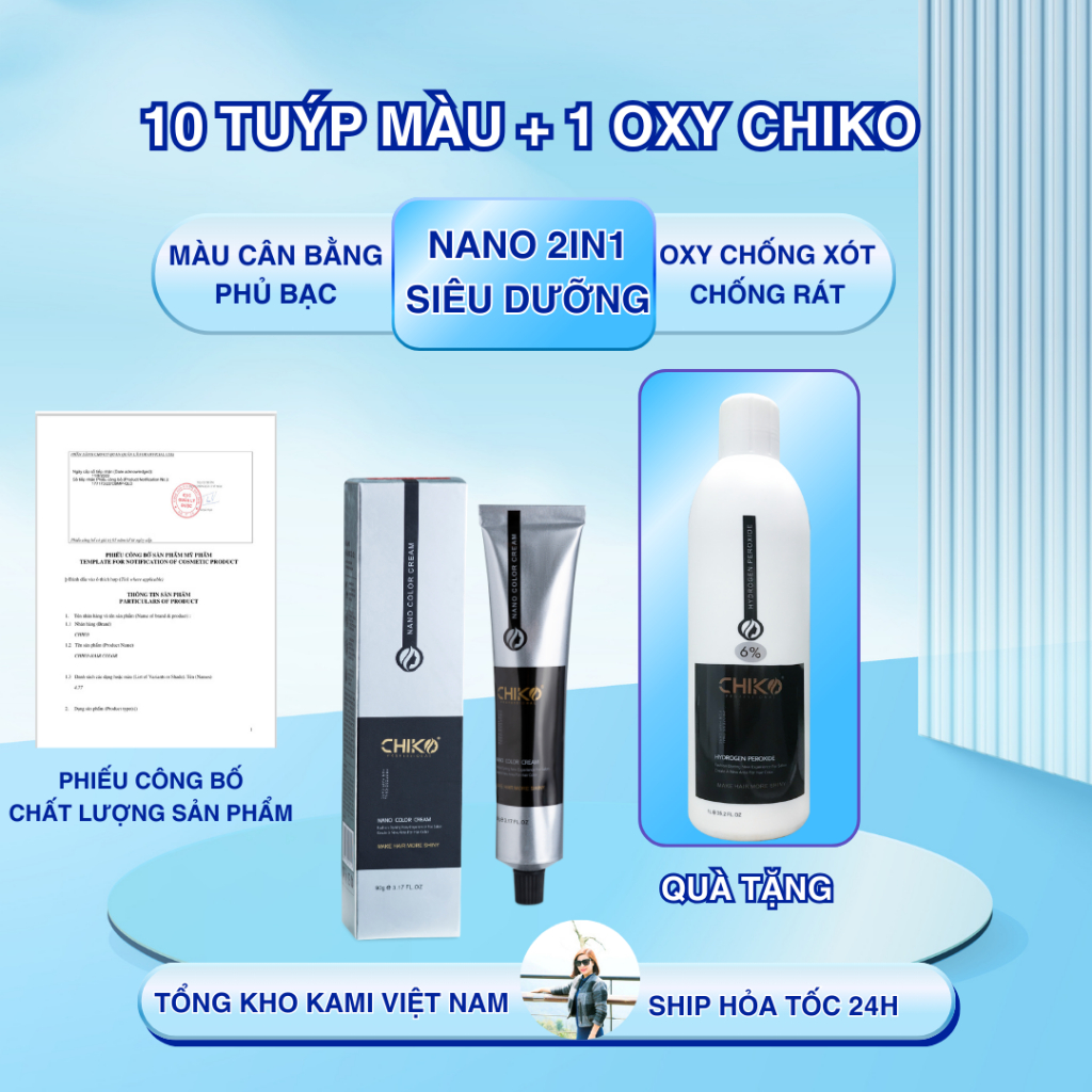 Combo 10 tuýp màu CHIKO chính hãng giá sỉ cho salon tóc, tặng 1 chai ...