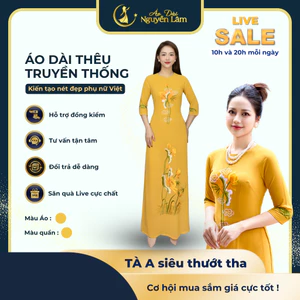 BST Áo Dài Vàng Lụa Thêu Cao Cấp [ Co Giãn Nhẹ, Thấm Hút] - Áo Dài Cho Mẹ Và Áo Dài Cho Mẹ Sui