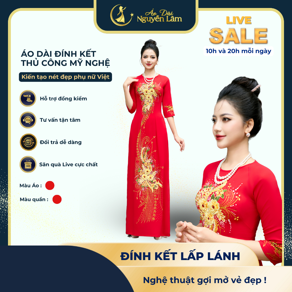 [GIẢM 40K] Áo Dài Lụa Dính Hoa, Vẽ Thủ Công Lấp Lánh A60 Màu Đỏ - Áo Dài Cho Mẹ [CO GIÃN NHẸ, THẤM HÚT] Nữ Women Dress