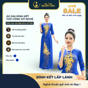 Áo Dài Lụa Đính Hoa A64 Xanh Coban Vẽ Thủ Công Lấp Lánh [Co Giãn Nhẹ, Thấm Hút] Nữ Women Dress, Áo Dài ChoMẹ