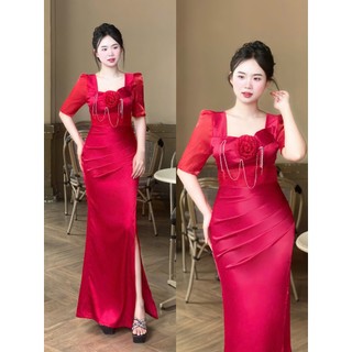 Đầm dạ hội thiết kế bông ngực 2 lá dây đá [đen, đỏ, trắng, vàng xanh đen, xanh chai ] M087