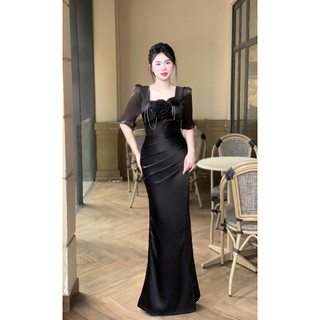 Đầm dạ hội thiết kế bông ngực 2 lá dây đá [đen, đỏ, trắng, vàng xanh đen, xanh chai ] M087