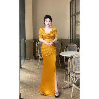 Đầm dạ hội thiết kế bông ngực 2 lá dây đá [đen, đỏ, trắng, vàng xanh đen, xanh chai ] M087