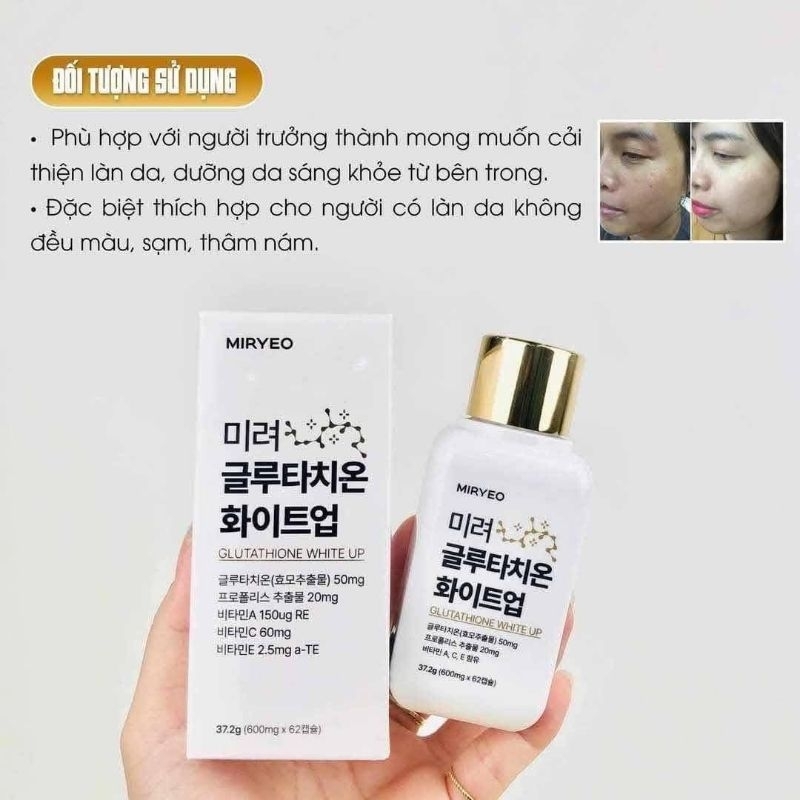 miryeo glutathione white up Viên uống trắng da Miryeo chuyên sâu Glutathione 62v Hàn Quốc