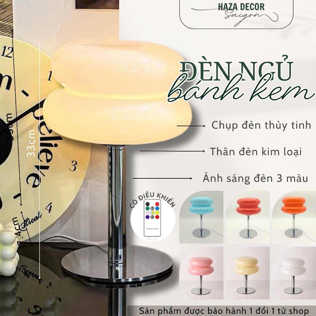 Đèn Ngủ Bánh Kem thủy tinh, Đèn Bàn Trang Trí Decor Phòng Ngủ Dễ Thương 8031