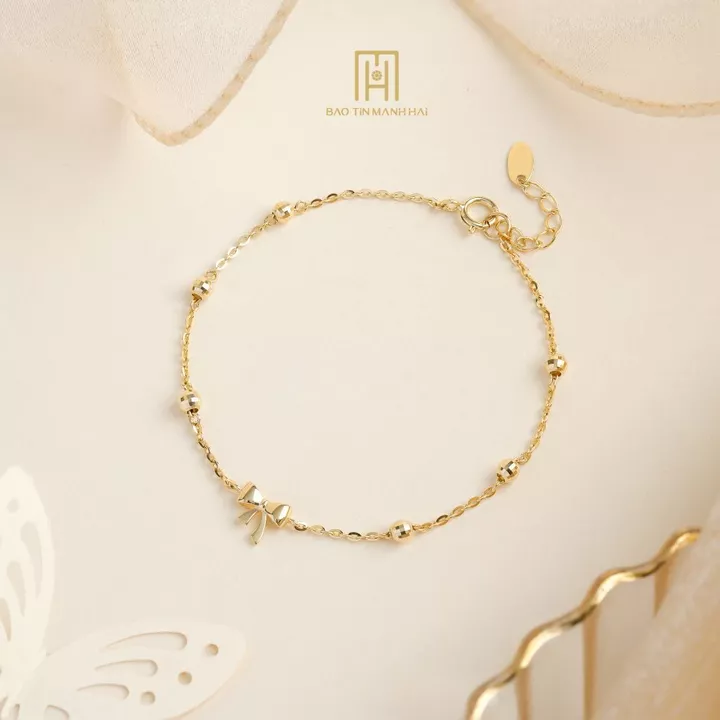Lắc tay vàng 10K mặt nơ nhỏ xinh nhẹ nhàng phong cách Ý Bảo Tín Mạnh Hải PYLTV10KD0-503014 – 5