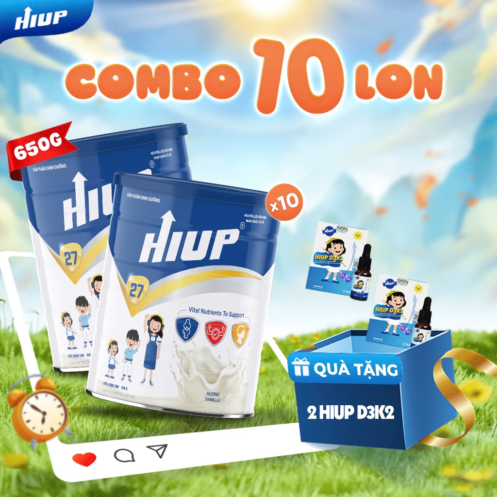 Ảnh Thực Phẩm Dinh Dưỡng HIUP [COMBO 10 LON] Tăng Chiều, Cao Tăng Cân Cho Trẻ Từ 2 Đến 15 Tuổi Từ Hoa Kỳ - Lon 650g 1