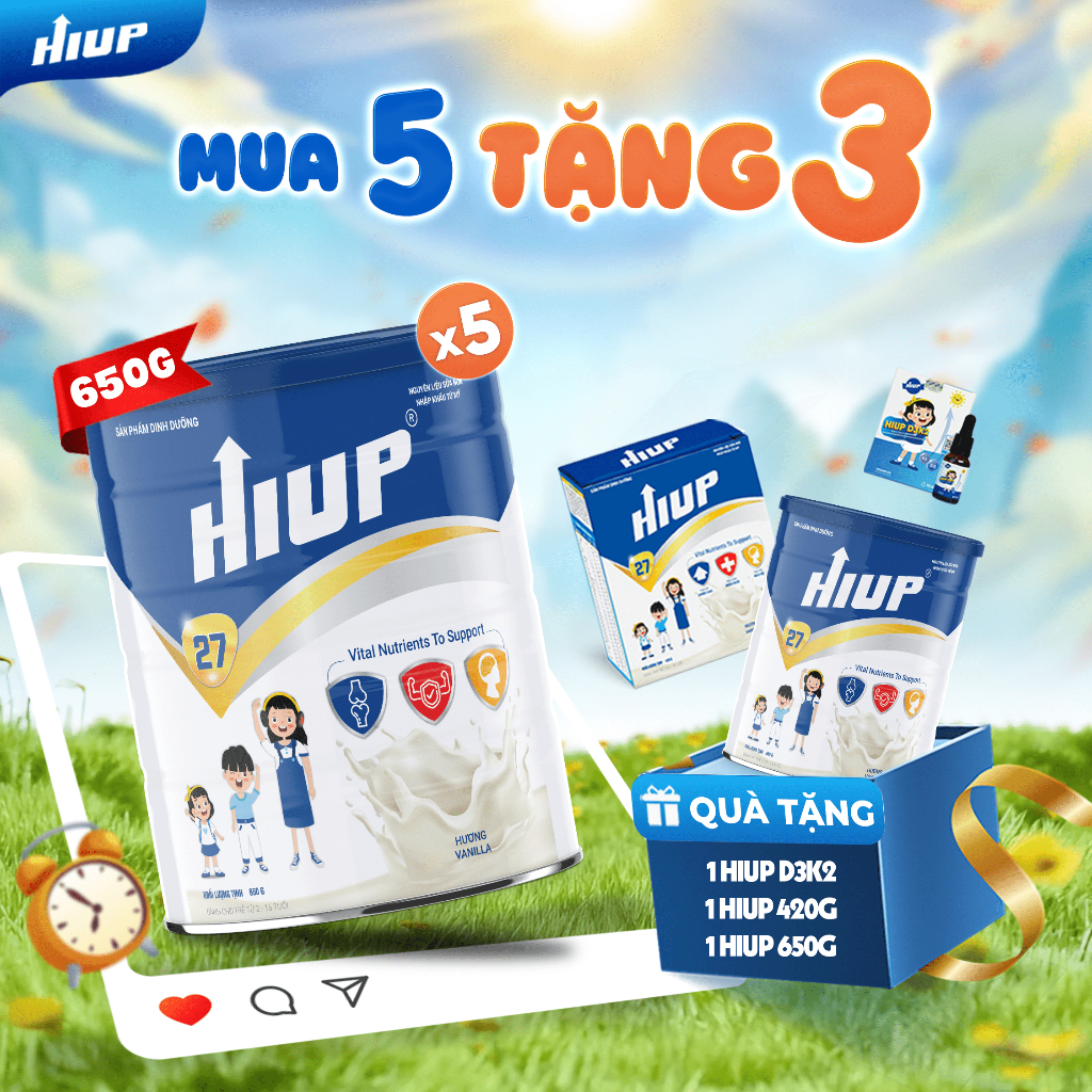 Ảnh Thực Phẩm Dinh Dưỡng Hiup Tăng Chiều Cao - COMBO 5 LON 650g TẶNG 3, Tăng Cân, Sức Đề Kháng Cho Trẻ 2-15 Tuổi, Lon 650g 1