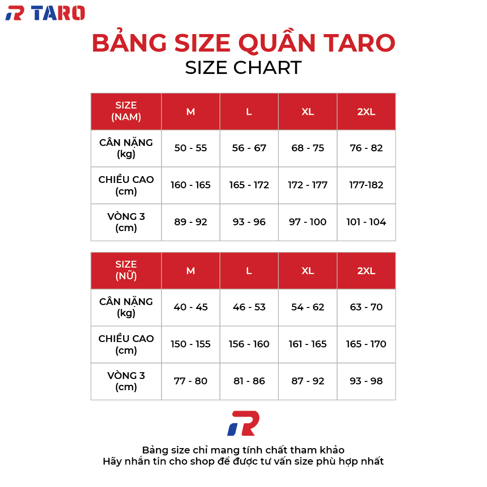 bảng size quần