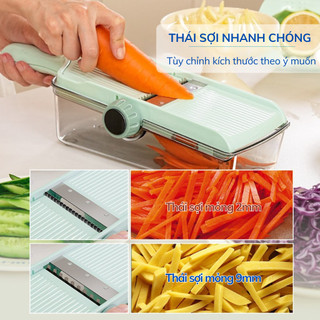 Máy Thái Rau Củ Đa Năng 3 Trong 1 Có Hộp Đựng Bào Sợi, Thái Lát, Cắt Nhanh Điều Chỉnh Lưỡi Dao