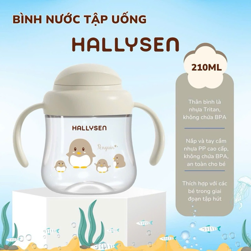 Bình tập uống nước Hallysen - Chất liệu Tritan trong suốt như thủy tinh tibongstore- Dung tich 210ml