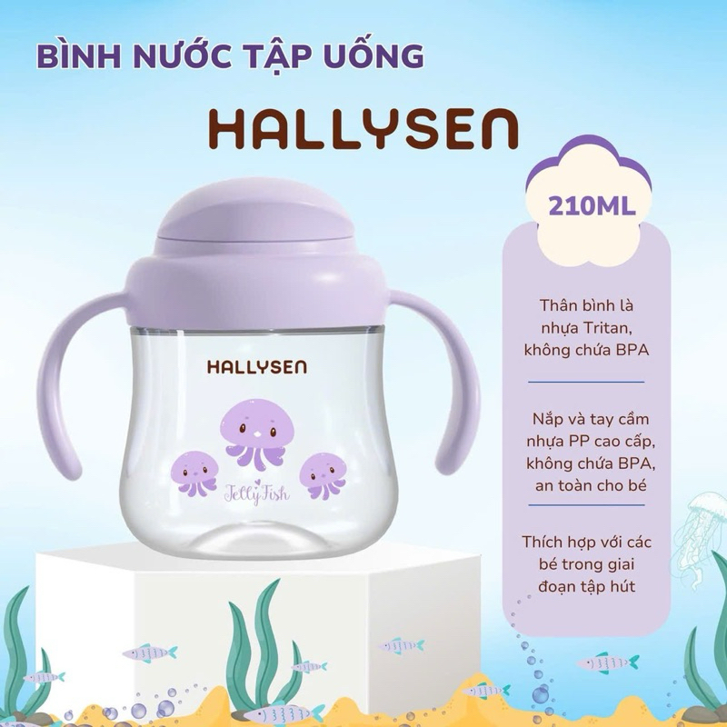 Bình tập uống nước Hallysen - Chất liệu Tritan trong suốt như thủy tinh tibongstore- Dung tich 210ml