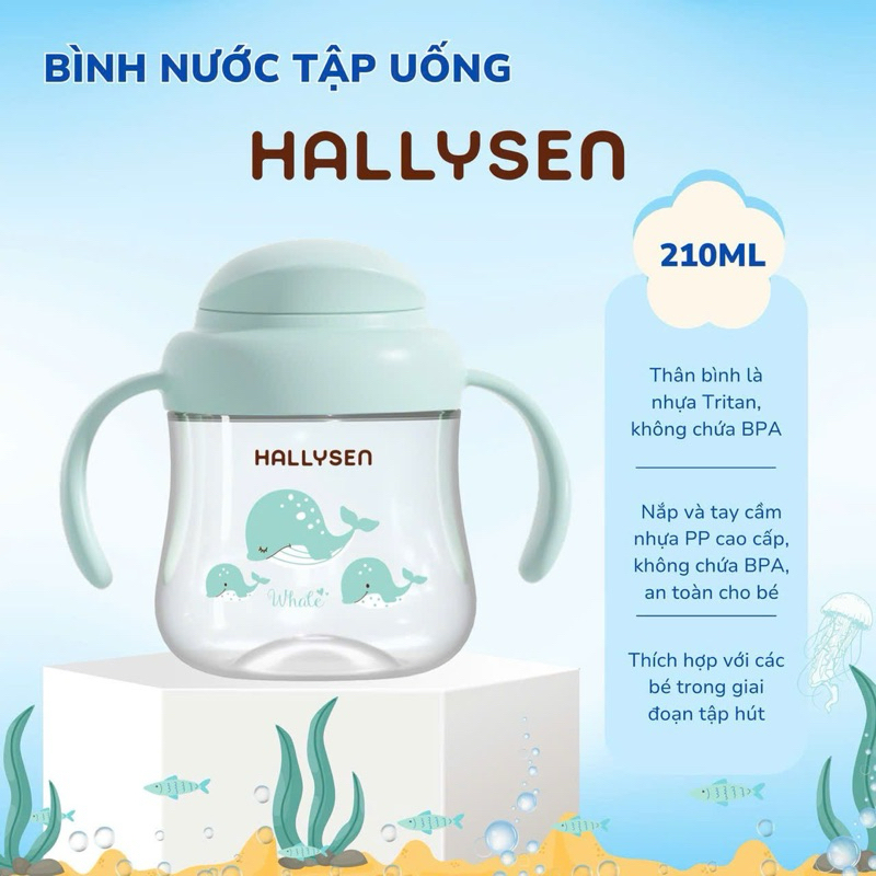 Bình tập uống nước Hallysen - Chất liệu Tritan trong suốt như thủy tinh tibongstore- Dung tich 210ml