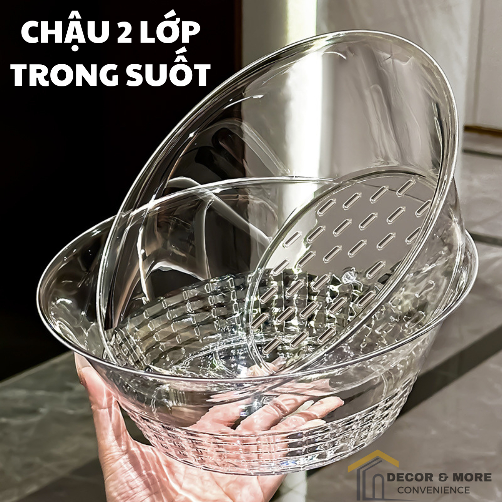 Chậu Trong Suốt 2 Lớp Thoát Nước Thông Minh, Rổ Rửa Rau 2 Lớp Đời Mới ...