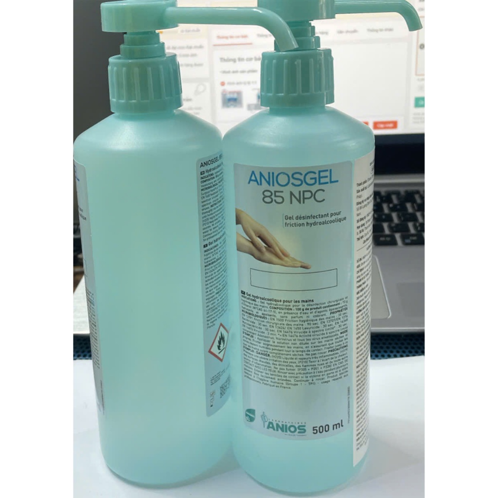 Nước rửa tay khô, sát khuẩn tay nhanh Anios gel .Chai gel rửa tay khô sát khuẩn nhanh Anios 500ml, bảo vệ da tay.