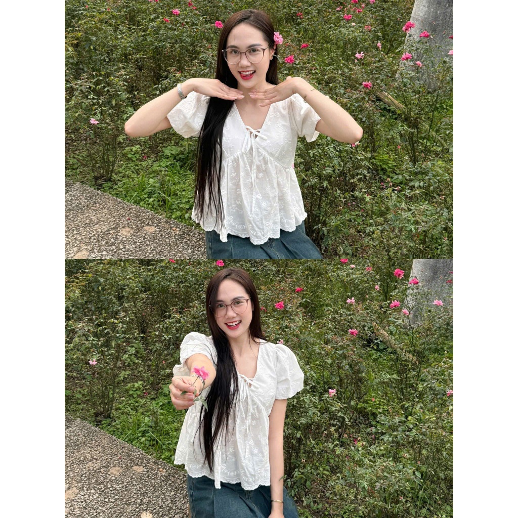 Áo babydoll form rộng cổ V thắt nơ xinh xắn MUZA  A53