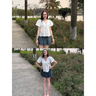 Áo babydoll form rộng cổ V thắt nơ xinh xắn LAVIAN A53