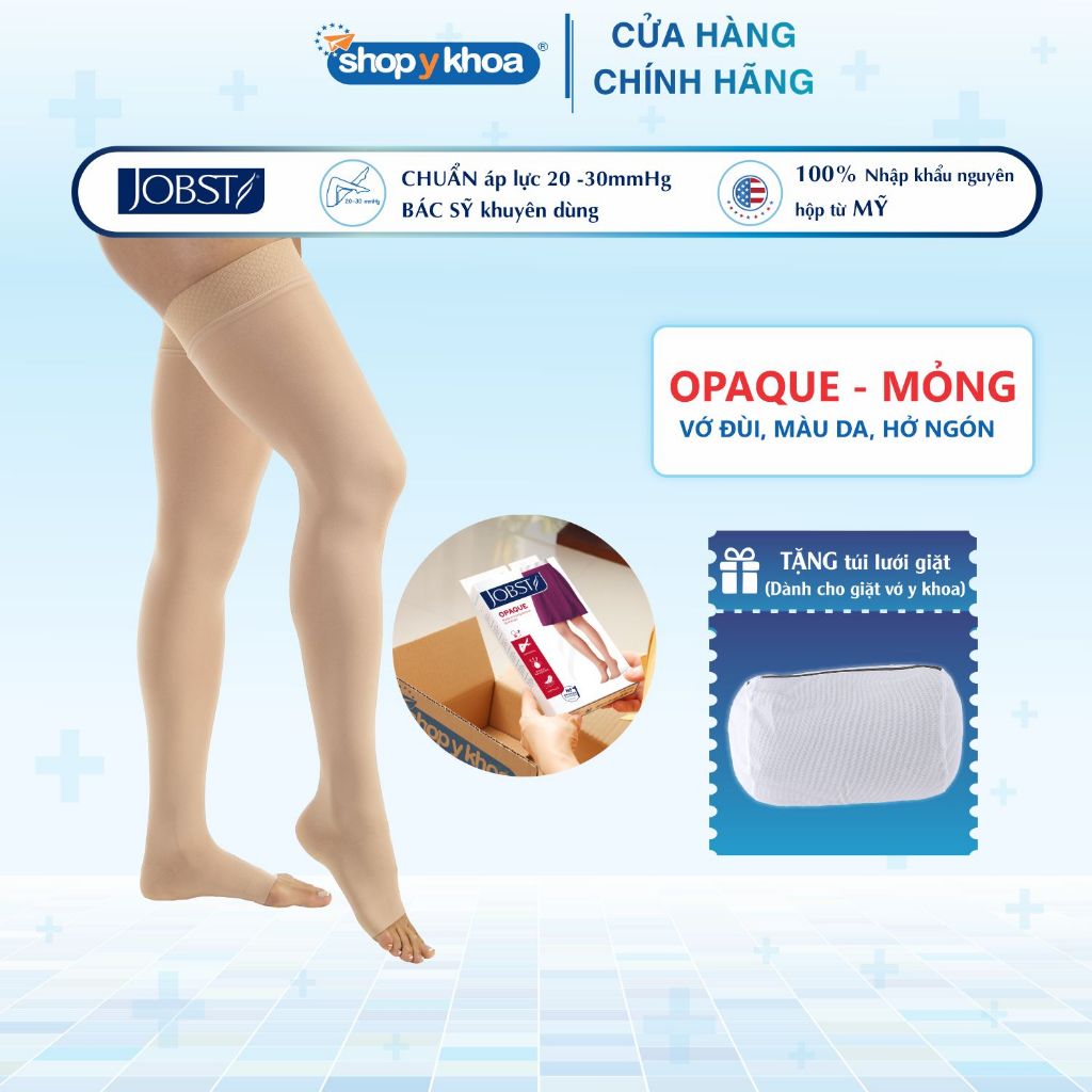 Ảnh Vớ Y Khoa Cao Cấp Mỏng JOBST Opaque - Vớ Đùi, Màu Da, Hở Ngón, Áp Lực 20-30mmHg, 2 Chiếc (Tất Y Khoa) 1