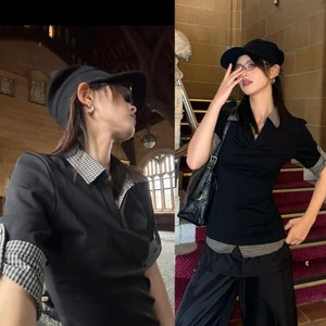 Áo polo thun cộc tay layer caro màu đen trơn cổ V chất cotton mịn APL001 - Tiktik
