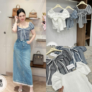 Áo sơ mi thô cổ vuông thắt nơ lưng chun #83583