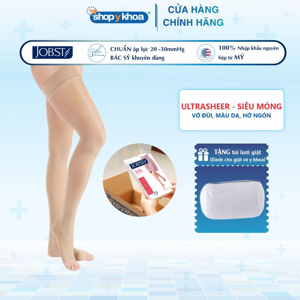 Ảnh Vớ Y Khoa Siêu Mỏng JOBST UltraSheer - Vớ Đùi, Màu Da, Hở Ngón, Áp Lực 20-30mmHg, 2 Chiếc (Tất Y Khoa) 1