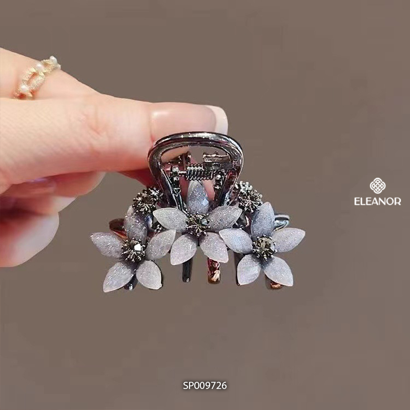 Kẹp tóc nữ càng cua Eleanor Accessories hình bông hoa đính đá phụ kiện tóc kẹp tóc mái mini 9726
